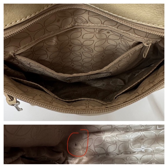 Fossil Tan Leather Adjustable Cross Body Purse Multi Compartment Bag Tan Cream - Picture 3 of 16